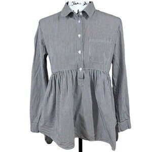 Walter Baker grey top women babydoll long sleeve button up top ruffle hem size M